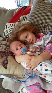 Aubin with her big sister Edie